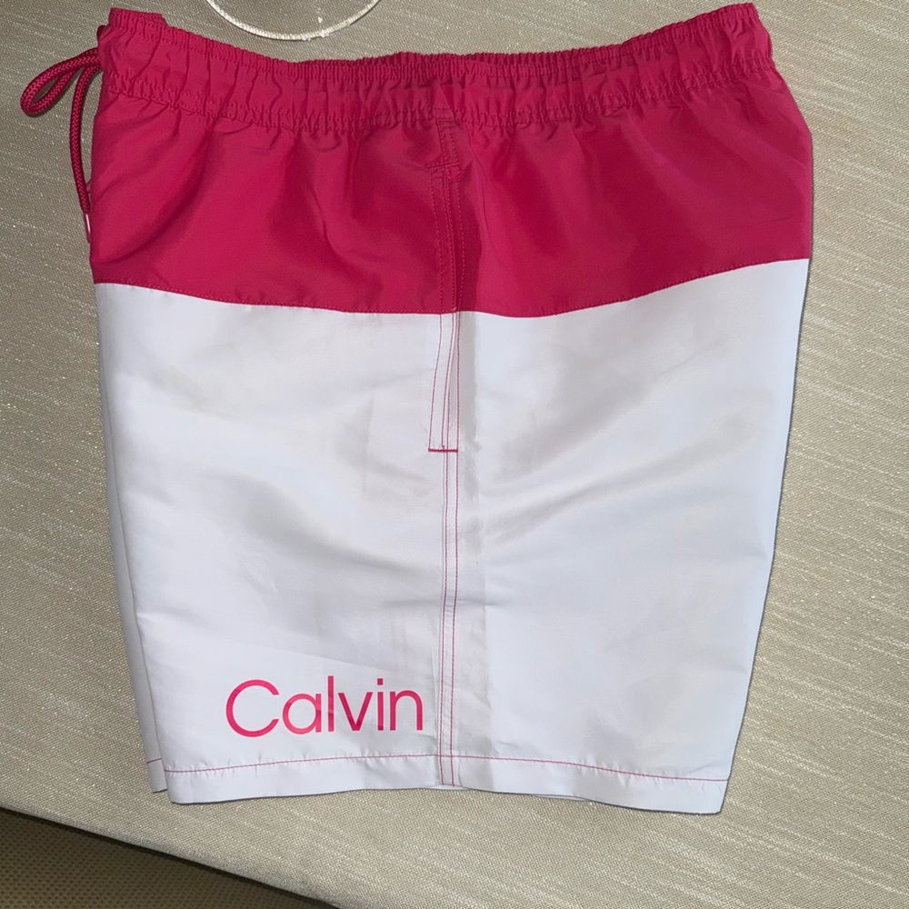 Calvin Pink and White Swim Shorts size large NWoT